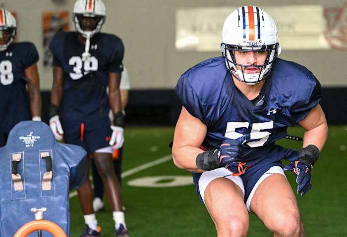 Eku Leota (55) at Auburn football practice on Friday, March 18, 2022 in Auburn, Ala. Todd Van Emst/AU Athletics